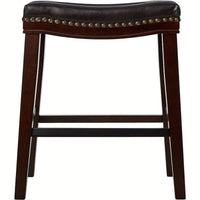 Set Of 2 Modern Upholstered Saddle Counter Stools With Nailhead Trim In Dark Brown - Perfect For Kitchen Or Bar Seating