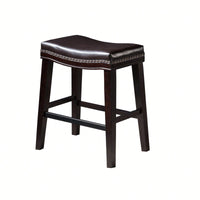 Set Of 2 Modern Upholstered Saddle Counter Stools With Nailhead Trim In Dark Brown - Perfect For Kitchen Or Bar Seating