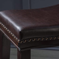 Set Of 2 Modern Upholstered Saddle Counter Stools With Nailhead Trim In Dark Brown - Perfect For Kitchen Or Bar Seating