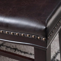 Set Of 2 Modern Upholstered Saddle Counter Stools With Nailhead Trim In Dark Brown - Perfect For Kitchen Or Bar Seating