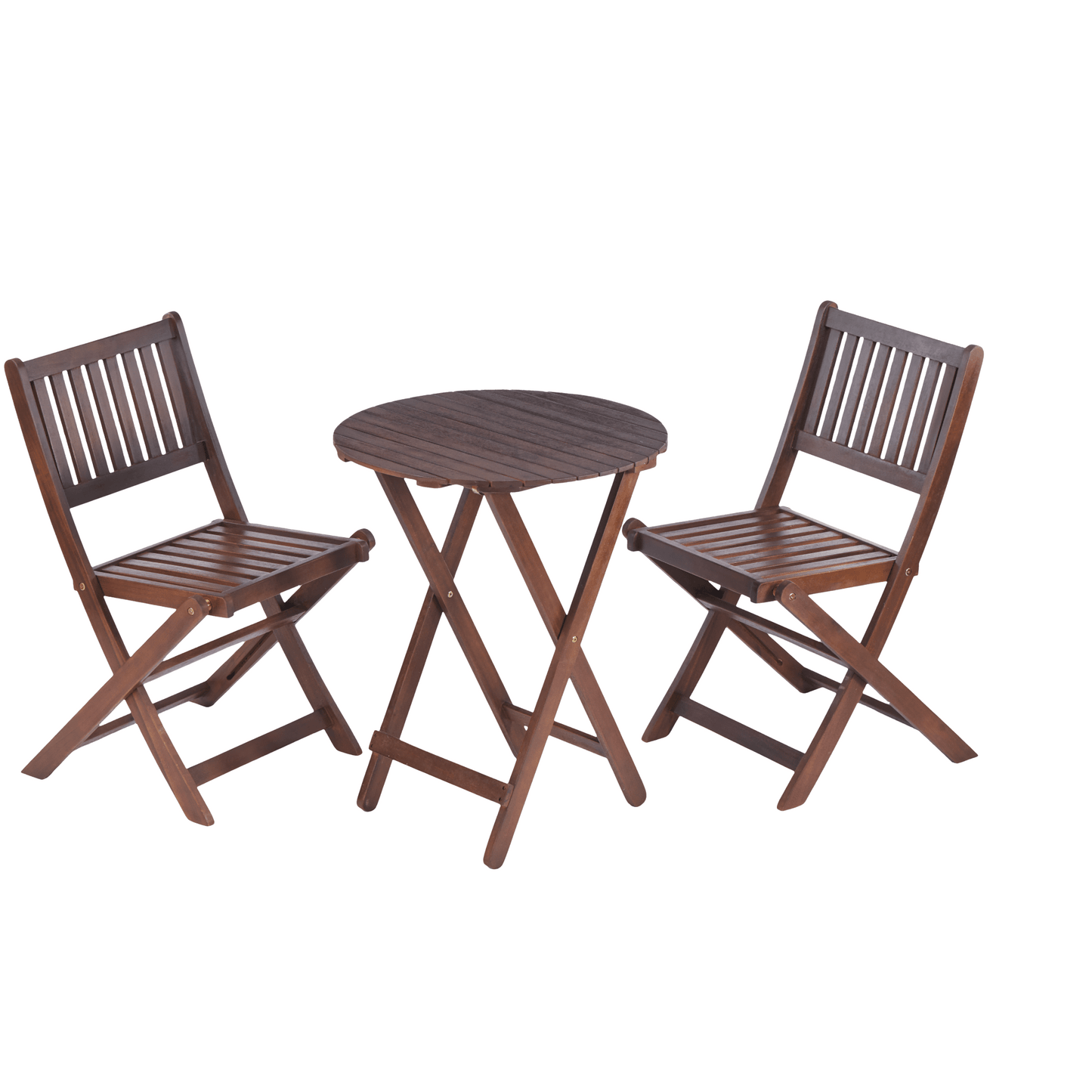 Acacia Wood 3-Piece Folding Bistro Set with Coffee Table and 2 Chairs for Garden Balcony Porch