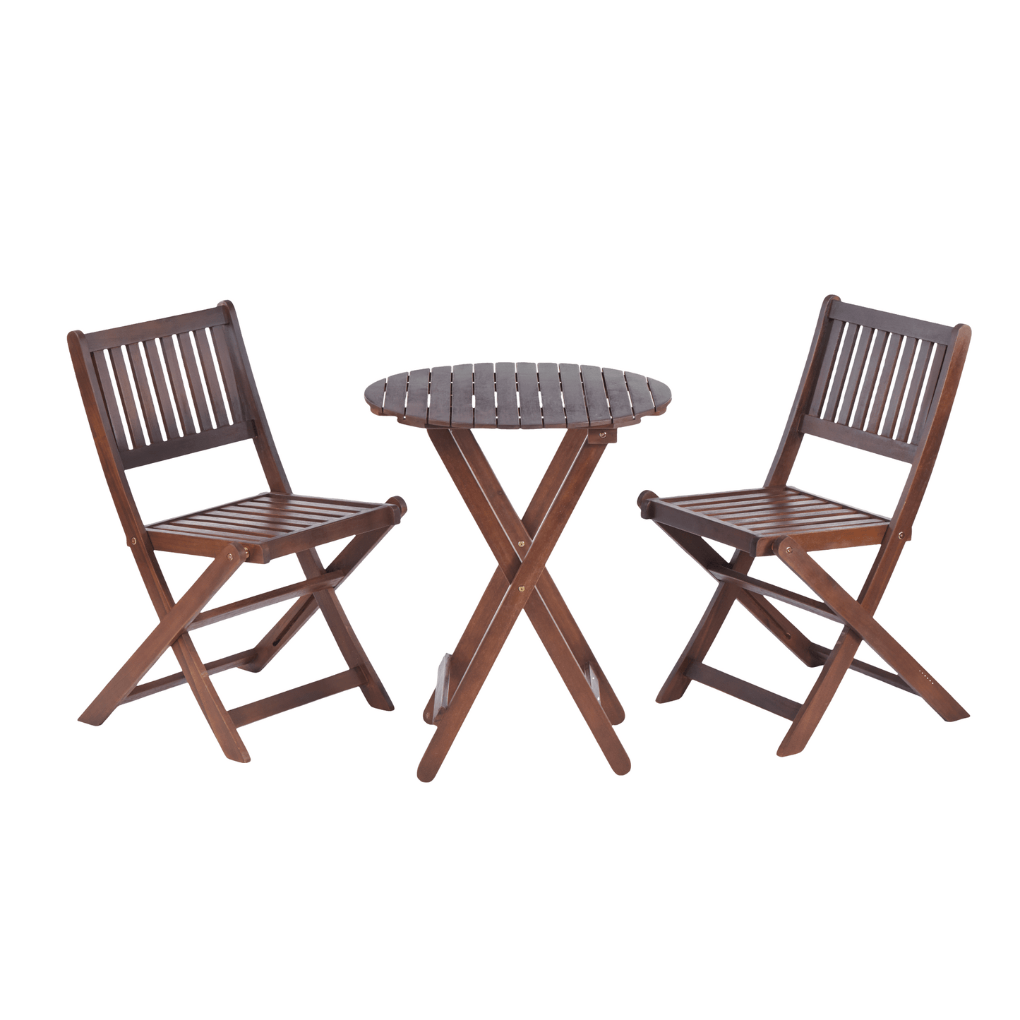 Acacia Wood 3-Piece Folding Bistro Set with Coffee Table and 2 Chairs for Garden Balcony Porch