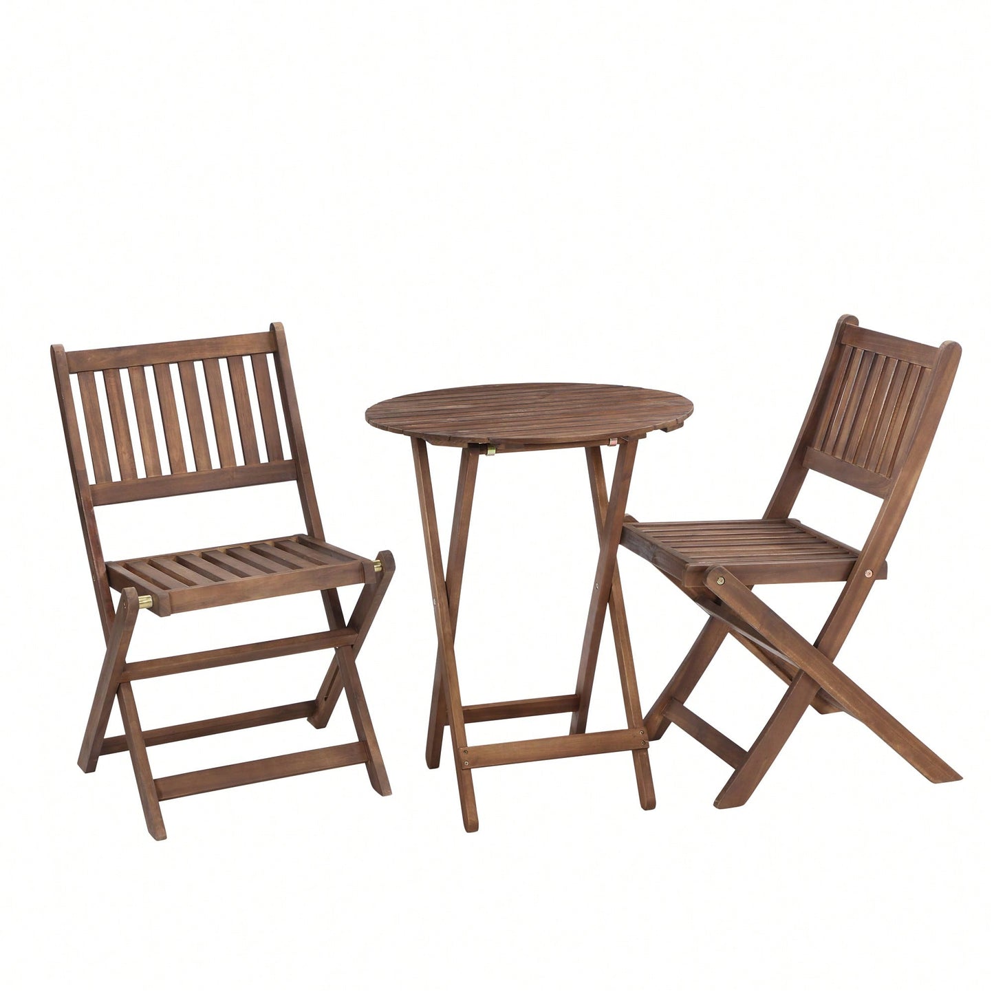 Acacia Wood 3-Piece Folding Bistro Set with Coffee Table and 2 Chairs for Garden Balcony Porch