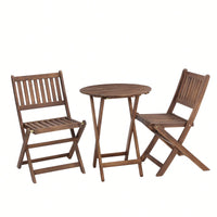 Acacia Wood 3-Piece Folding Bistro Set with Coffee Table and 2 Chairs for Garden Balcony Porch