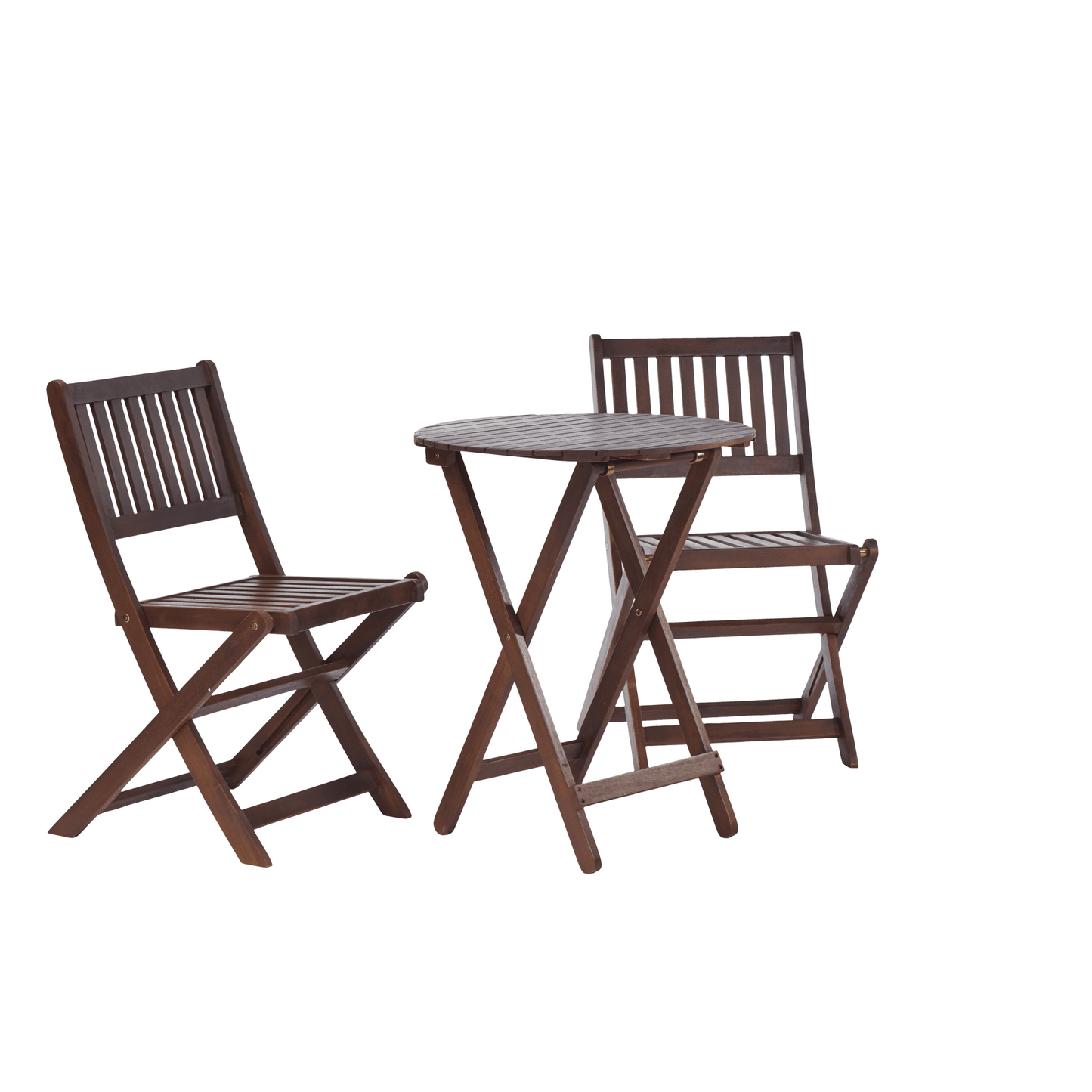 Acacia Wood 3-Piece Folding Bistro Set with Coffee Table and 2 Chairs for Garden Balcony Porch