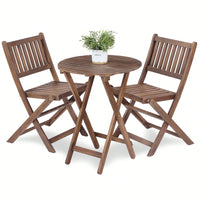 Acacia Wood 3-Piece Folding Bistro Set with Coffee Table and 2 Chairs for Garden Balcony Porch