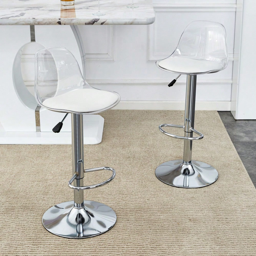 Set Of 2 Adjustable Modern Minimalist 360° Rotating Bar Chairs - Stylish PET Backrest & PU Seat For Bars And Restaurants