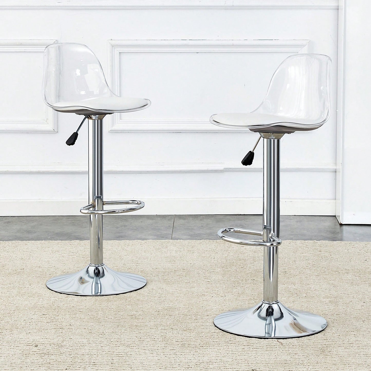 Set Of 2 Adjustable Modern Minimalist 360° Rotating Bar Chairs - Stylish PET Backrest & PU Seat For Bars And Restaurants