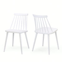 Rustic White Spindle Back Dining Chairs – Set Of 2 For Farmhouse Style Dining Room Decor