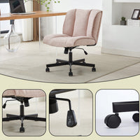 Adjustable Swivel Armless Office Chair on Wheels for Home Bedroom and Vanity in Durable White Fabric