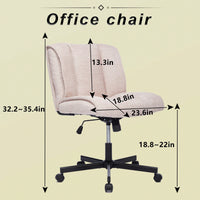 Adjustable Swivel Armless Office Chair on Wheels for Home Bedroom and Vanity in Durable White Fabric