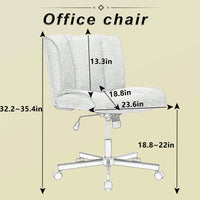 Adjustable Swivel Armless Office Chair on Wheels for Home Bedroom and Vanity in Durable White Fabric