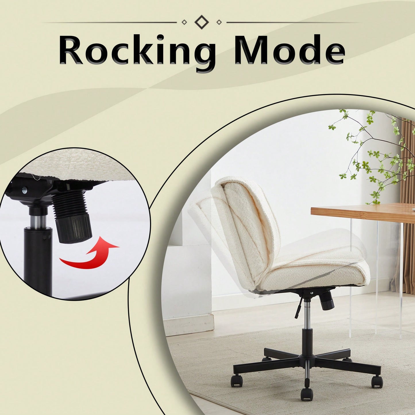 Adjustable Swivel Armless Office Chair on Wheels for Home Bedroom and Vanity in Durable White Fabric