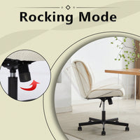 Adjustable Swivel Armless Office Chair on Wheels for Home Bedroom and Vanity in Durable White Fabric