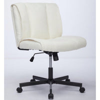 Adjustable Swivel Armless Office Chair on Wheels for Home Bedroom and Vanity in Durable White Fabric