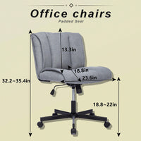 Adjustable Swivel Armless Office Chair on Wheels for Home Bedroom and Vanity in Durable White Fabric