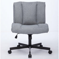 Adjustable Swivel Armless Office Chair on Wheels for Home Bedroom and Vanity in Durable White Fabric