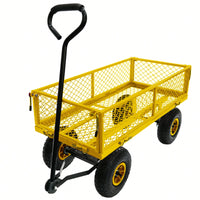 Heavy-Duty 3 Cu. Ft. Utility Wagon With Removable Sides - 300 Lbs. Capacity Steel Mesh Cart For Outdoor Garden Use - Bright Yellow