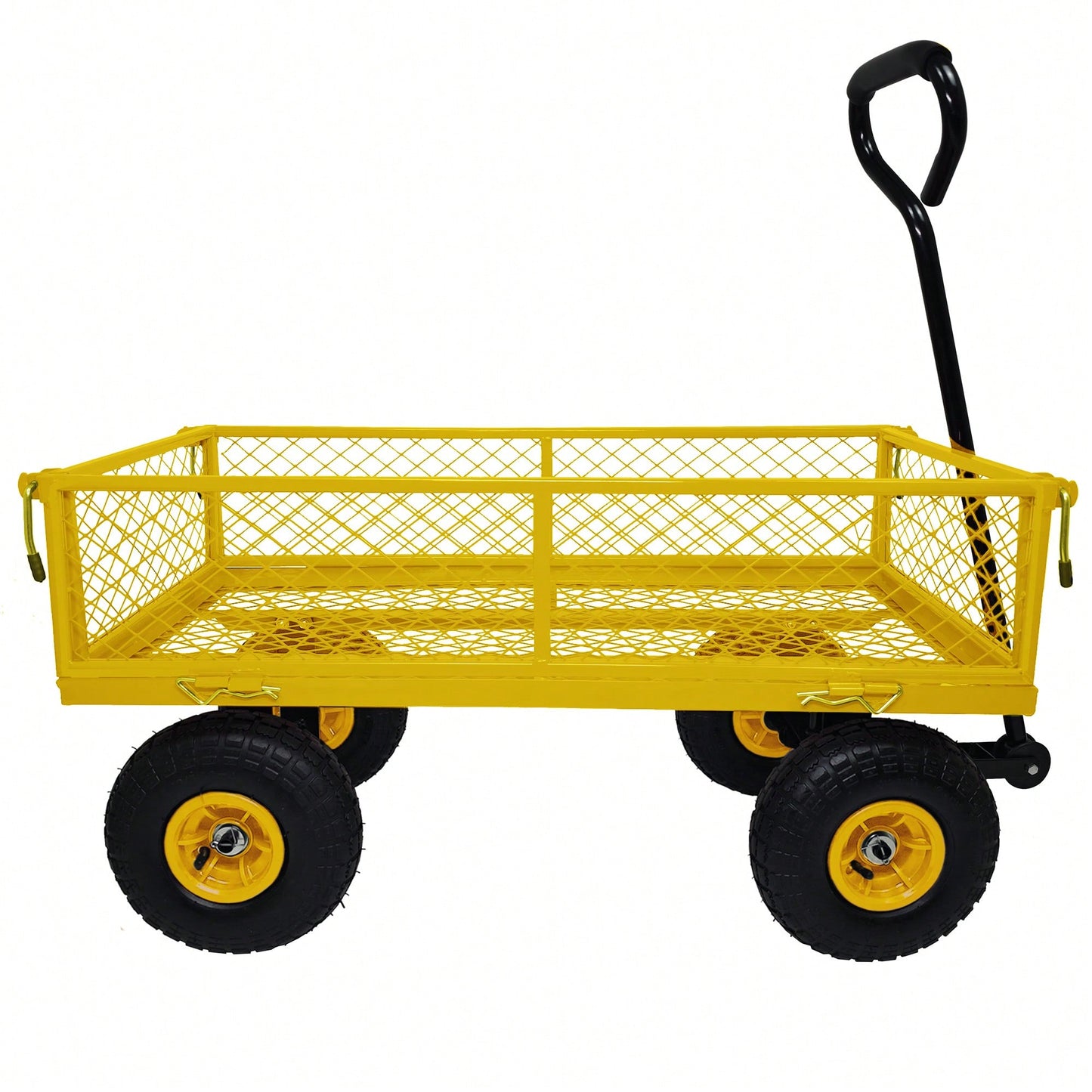 Heavy-Duty 3 Cu. Ft. Utility Wagon With Removable Sides - 300 Lbs. Capacity Steel Mesh Cart For Outdoor Garden Use - Bright Yellow