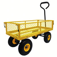 Heavy-Duty 3 Cu. Ft. Utility Wagon With Removable Sides - 300 Lbs. Capacity Steel Mesh Cart For Outdoor Garden Use - Bright Yellow