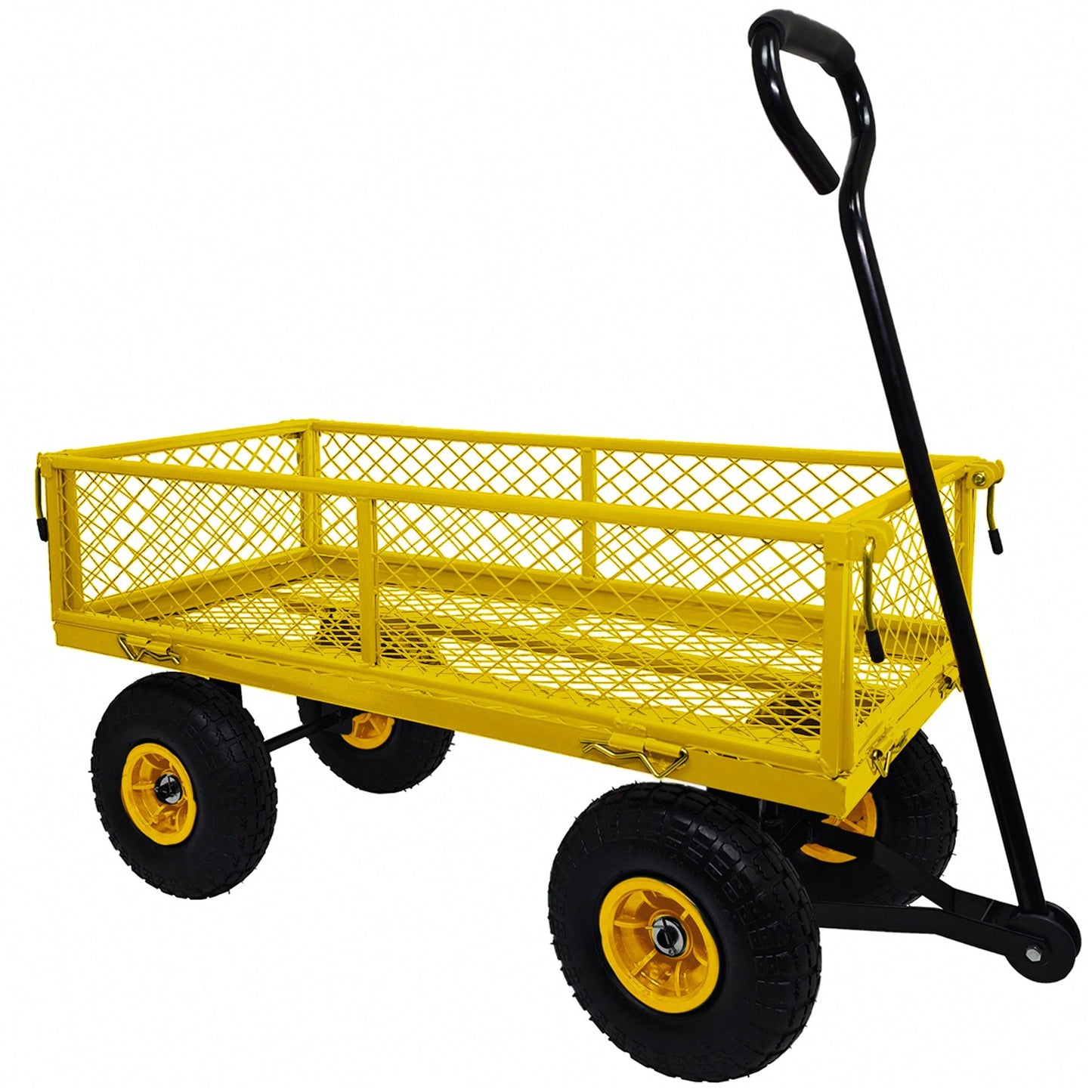 Heavy-Duty 3 Cu. Ft. Utility Wagon With Removable Sides - 300 Lbs. Capacity Steel Mesh Cart For Outdoor Garden Use - Bright Yellow