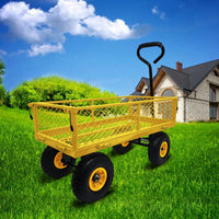 Heavy-Duty 3 Cu. Ft. Utility Wagon With Removable Sides - 300 Lbs. Capacity Steel Mesh Cart For Outdoor Garden Use - Bright Yellow