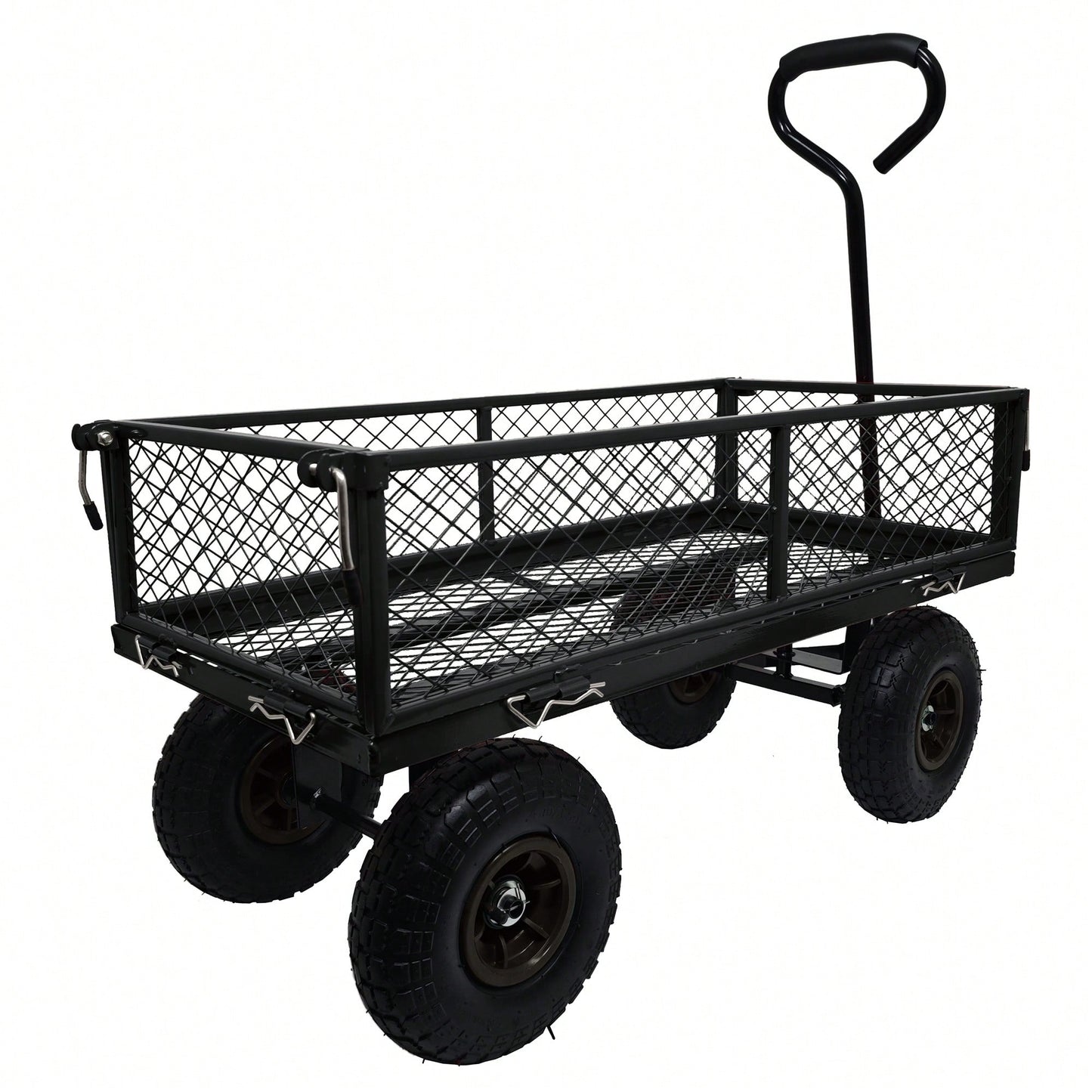 Heavy-Duty 3 Cu. Ft. Utility Wagon With Removable Sides - 300 Lbs. Capacity Steel Mesh Cart For Outdoor Garden Use - Bright Yellow