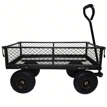 Heavy-Duty 3 Cu. Ft. Utility Wagon With Removable Sides - 300 Lbs. Capacity Steel Mesh Cart For Outdoor Garden Use - Bright Yellow