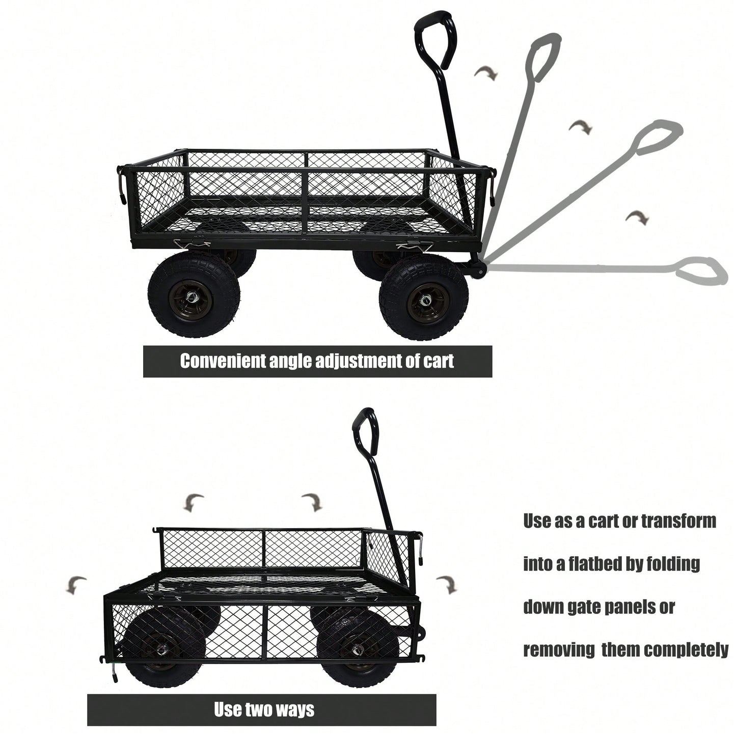 Heavy-Duty 3 Cu. Ft. Utility Wagon With Removable Sides - 300 Lbs. Capacity Steel Mesh Cart For Outdoor Garden Use - Bright Yellow