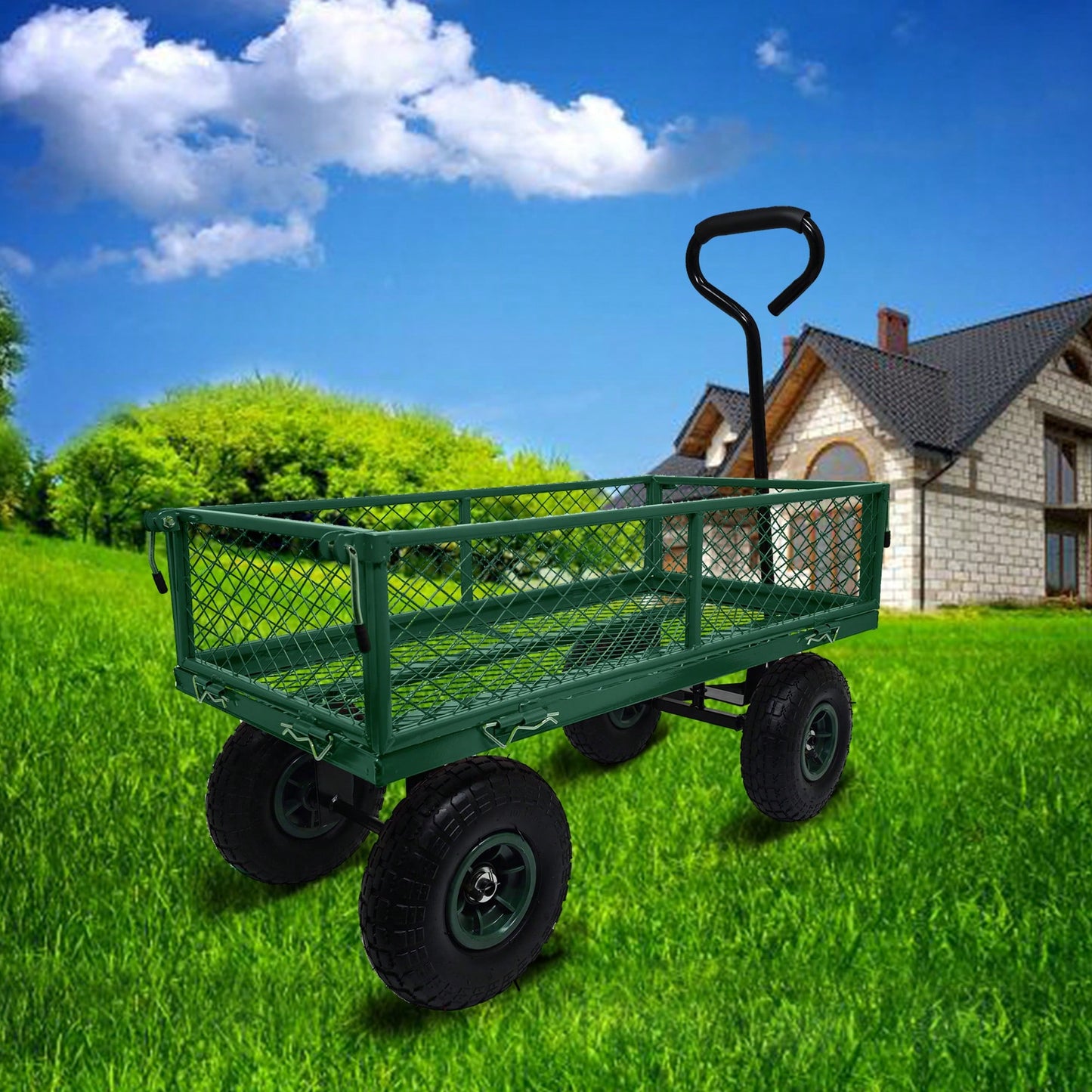 Heavy-Duty 3 Cu. Ft. Utility Wagon With Removable Sides - 300 Lbs. Capacity Steel Mesh Cart For Outdoor Garden Use - Bright Yellow