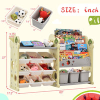 Multi-Functional Kids Toy Storage Organizer with 17 Bins and 5 Bookshelves for Toys and Books