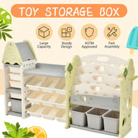 Multi-Functional Kids Toy Storage Organizer with 17 Bins and 5 Bookshelves for Toys and Books