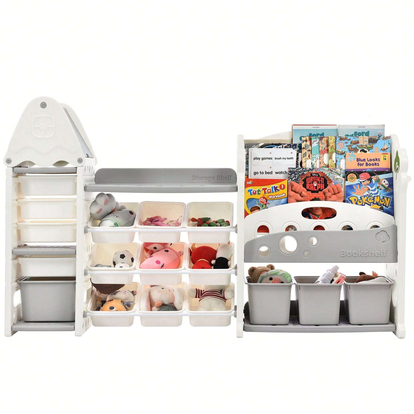 Multi-Functional Kids Toy Storage Organizer with 17 Bins and 5 Bookshelves for Toys and Books