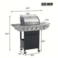 Versatile 3-Burner Propane Grill with Side Burner 37000 BTU Stainless Steel for Outdoor Cooking Black Silver Finish