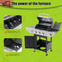 Versatile 3-Burner Propane Grill with Side Burner 37000 BTU Stainless Steel for Outdoor Cooking Black Silver Finish