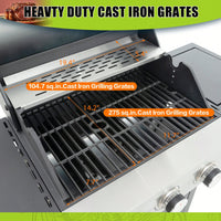 Versatile 3-Burner Propane Grill with Side Burner 37000 BTU Stainless Steel for Outdoor Cooking Black Silver Finish