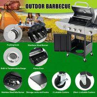 Versatile 3-Burner Propane Grill with Side Burner 37000 BTU Stainless Steel for Outdoor Cooking Black Silver Finish