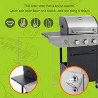 Versatile 3-Burner Propane Grill with Side Burner 37000 BTU Stainless Steel for Outdoor Cooking Black Silver Finish