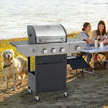 Versatile 3-Burner Propane Grill with Side Burner 37000 BTU Stainless Steel for Outdoor Cooking Black Silver Finish