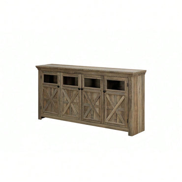 Farmhouse 4-Door Buffet Sideboard with Barn Design - Gray Wash Storage Cabinet for Dining Room Coffee Bar or Wine Bar