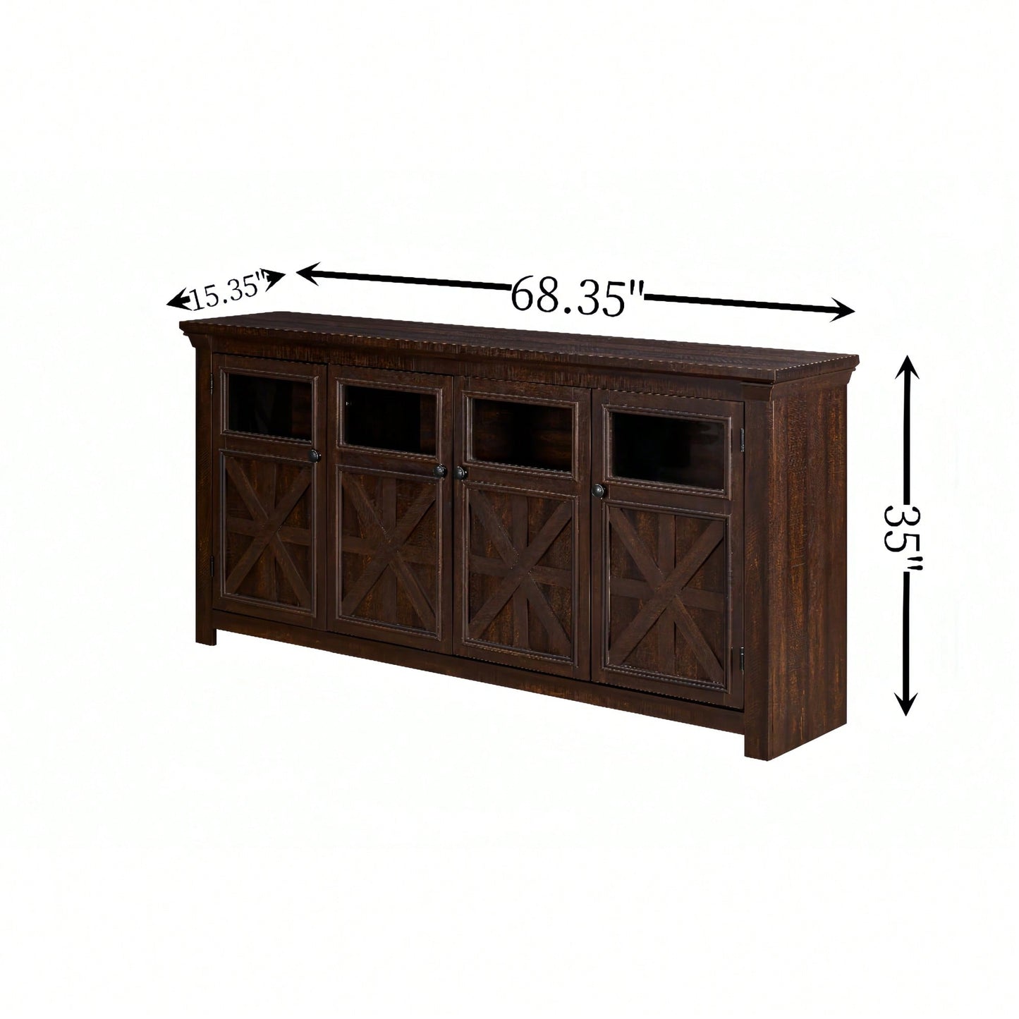 Farmhouse 4-Door Buffet Sideboard with Barn Design - Gray Wash Storage Cabinet for Dining Room Coffee Bar or Wine Bar