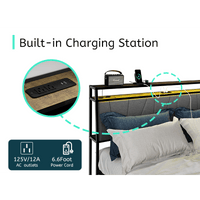 Rustic Queen Bed Frame with Ergonomic Headboard 2 Storage Drawers Built-In Charging Station LED Lights USB Outlets No Box Spring Needed