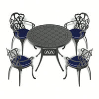 39.37-Inch Elegant Cast Aluminum Patio Dining Table With Stylish Black Frame And Intricate Carved Textured Top