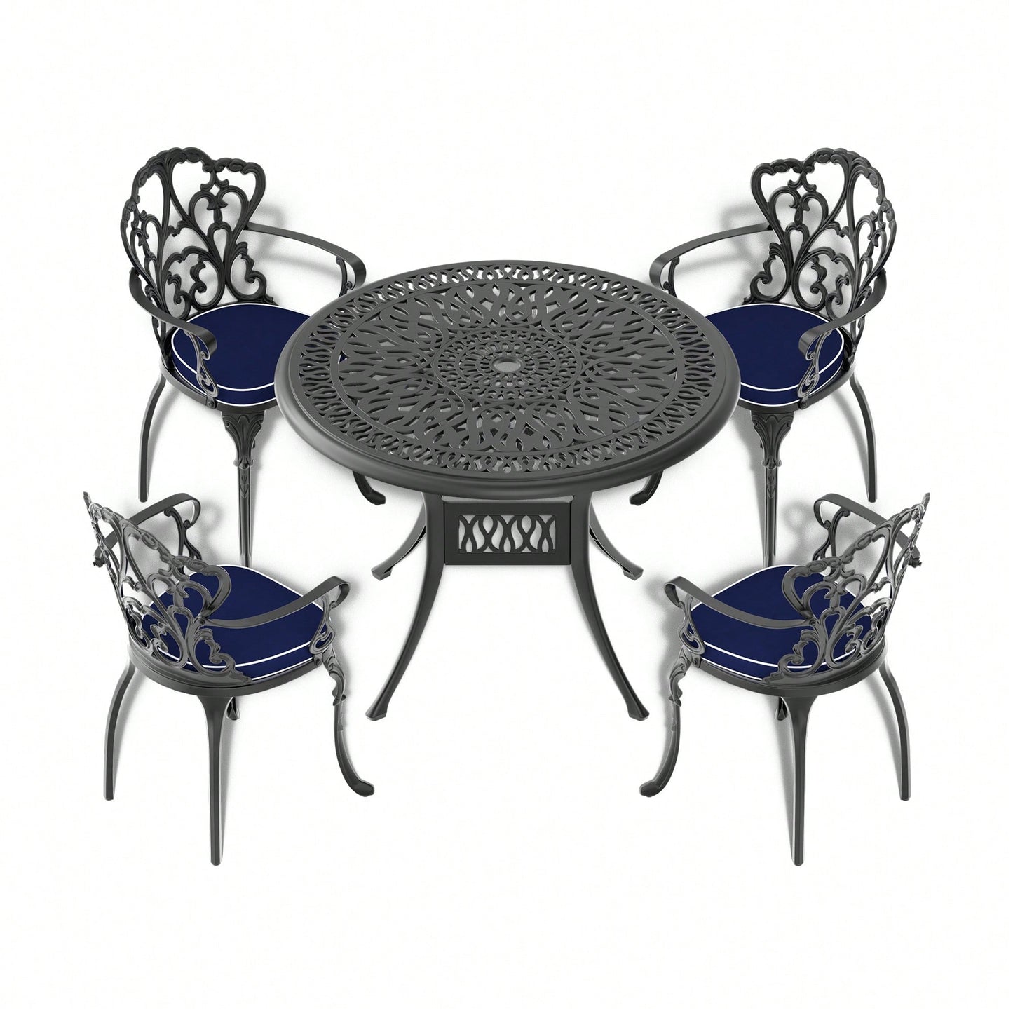 Stylish 35.43-Inch Cast Aluminum Patio Dining Table With Elegant Black Frame And Umbrella Hole