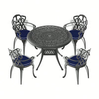 Stylish 35.43-Inch Cast Aluminum Patio Dining Table With Elegant Black Frame And Umbrella Hole