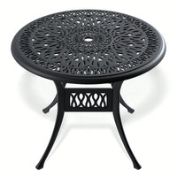 Stylish 35.43-Inch Cast Aluminum Patio Dining Table With Elegant Black Frame And Umbrella Hole