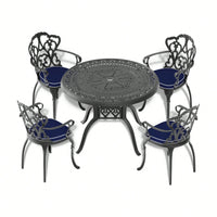 39.37-Inch Round Cast Aluminum Patio Dining Table With Umbrella Hole And Stylish Black Frame