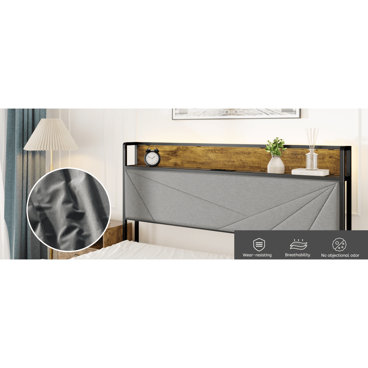 Stylish Full Size Upholstered Bed Frame with Storage Drawers and USB Ports Dark Grey Platform Design