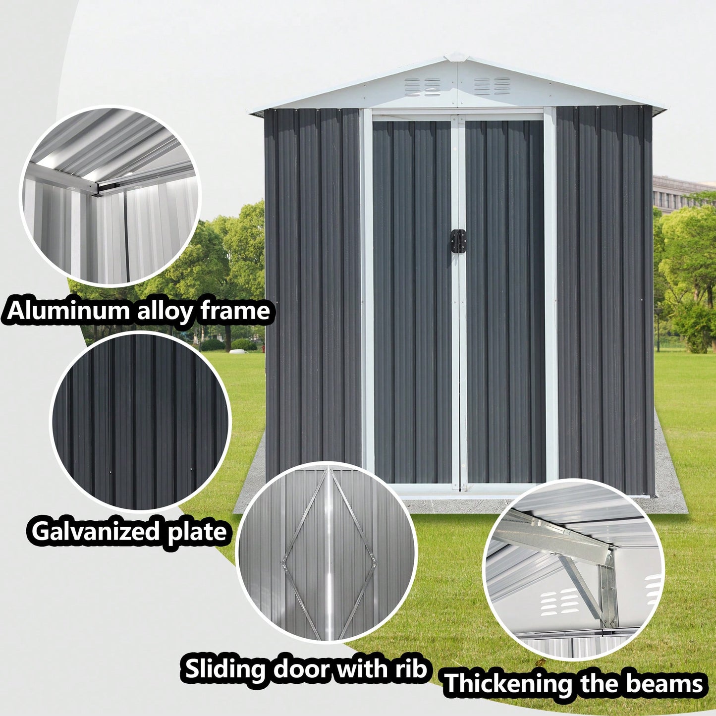 Spacious 6FT X 4FT Outdoor Storage Shed With Apex Roof In Grey For Garden And Backyard Organization