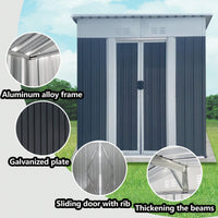 Durable 5FTx3FT Grey Outdoor Garden Shed For Tools And Bikes With Sliding Door And Aluminum Alloy Frame